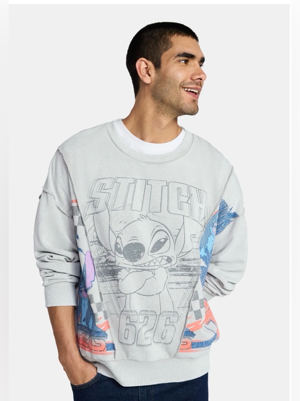 Lilo and Stitch Cool Gray Crewneck Long Sleeve Pull Over Style Sweatshirt